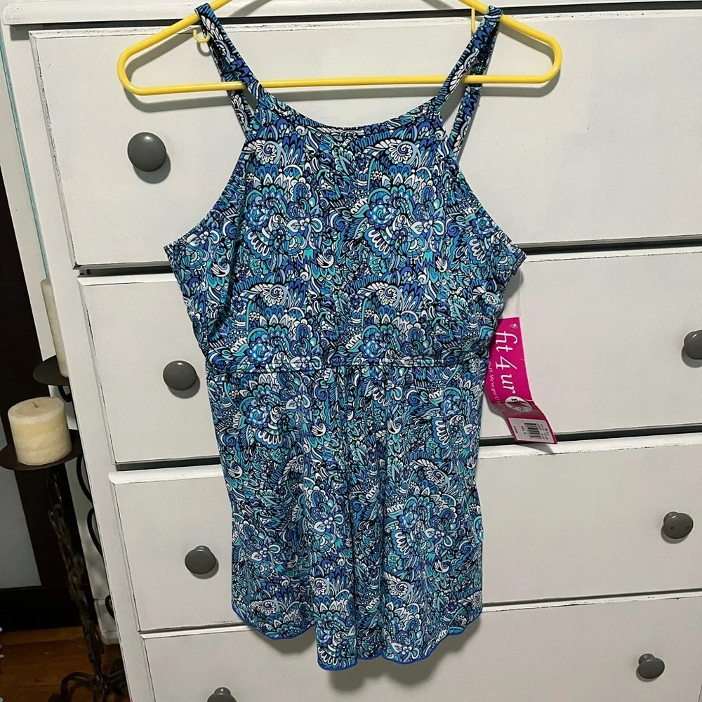 Blue Patterned Swim Top - Picture 1 of 7